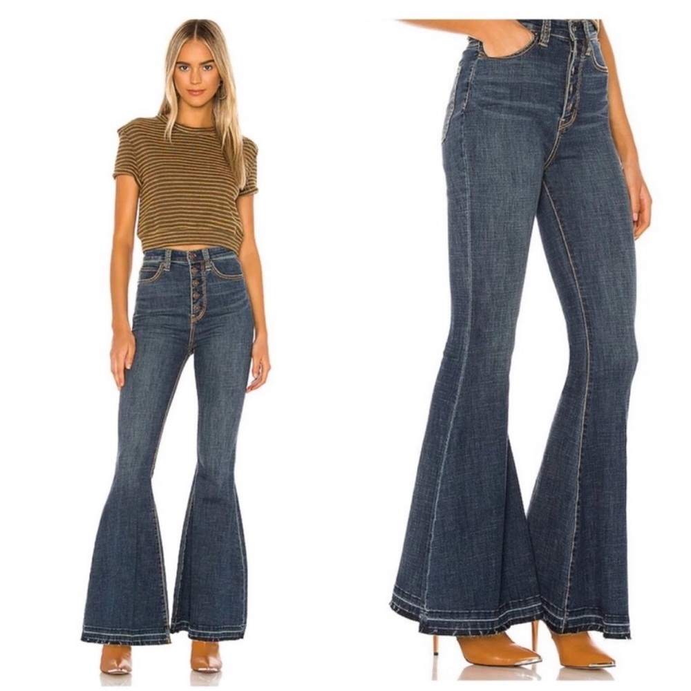 Free People 28 Irreplaceable Flare Leg Jeans Exposed Button Fly Boho OB1070992
